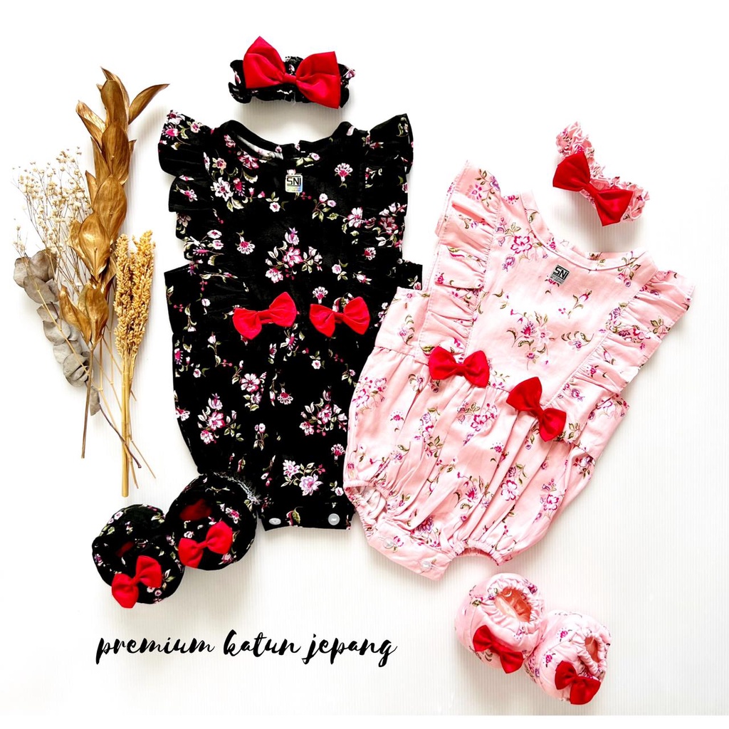 MELANIE / CLARA MICHA / TALITHA GIANNA EMMA CHERRY jumper bayi perempuan Baju setelan jumper rok bunga bandana sepatu pergi lucu fashion anak bayi-4