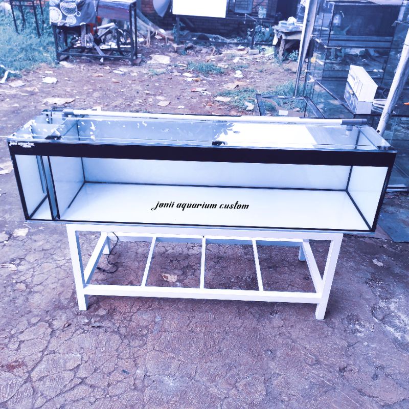 aquarium 150x50x50 pxlxt 10mm gosok halus full stiker oracal putih