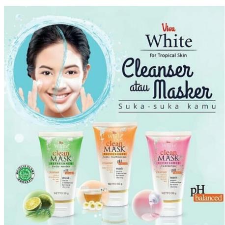 ^ KYRA ^ Viva Masker Wajah White Clean Mask Refreshner For Oily Or Acne Skin Cleanser - Netto 50 gr