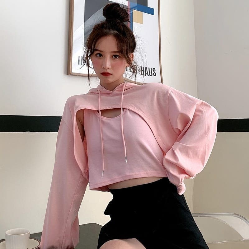 Crop Top Hodie Over size COD-Crop Top Hodie Over Size terbaru/sweater hoodie kekinian/baju atasan wa