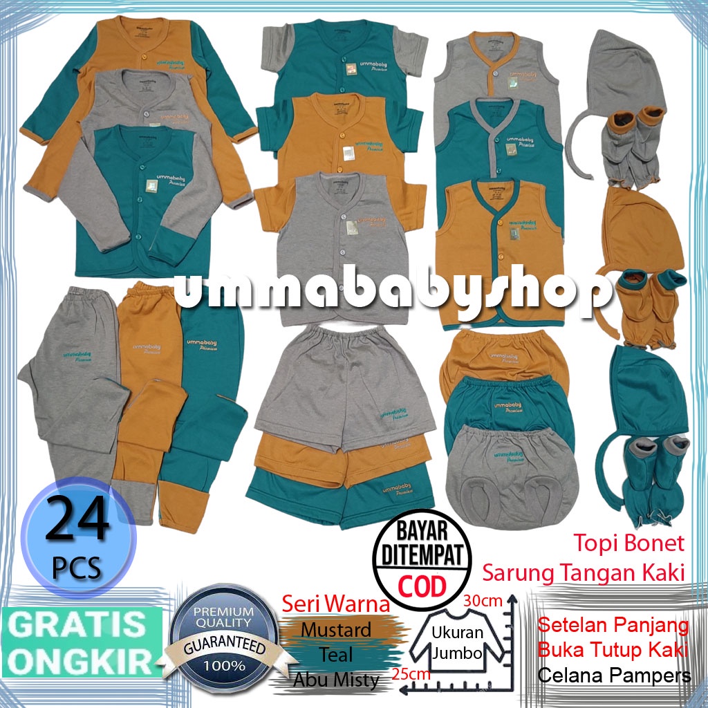Paket 24 pcs Baju Bayi Newborn 0-6 Bulan Perlengkapan Bayi Baru Lahir Kado Celana Pampers Setelan Panjang Buka Kaki Gift Set Topi Kuncung Sarung Tangan Kaki Persiapan Lahiran Garansi Premium SNI COD Bayar Ditempat Laki Perempuan