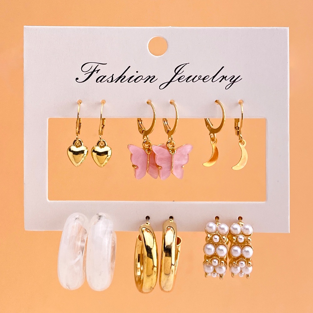 12pcs / Set Anting Bentuk Kupu-Kupu Aksen Mutiara Bahan Akrilik Gaya Vintage Untuk Wanita