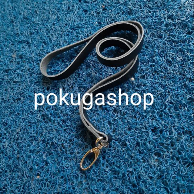 

Lanyard tali nametag kulit sapi asli unisex hitam