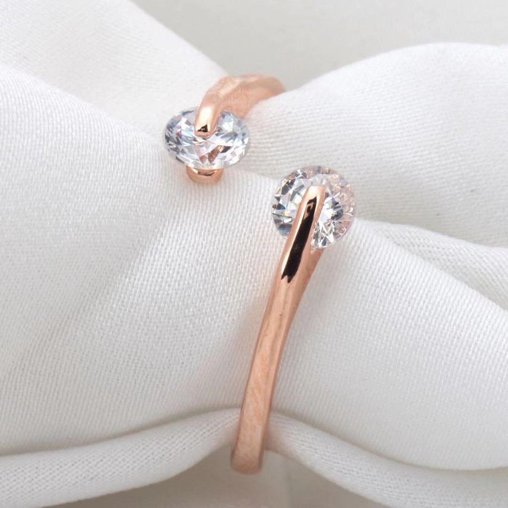 Cincin Silver Sterling Simple Elegan Dengan Kristal + Berlian Imitasi Untuk Wanita