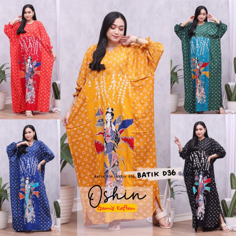 Gamis Kaftan rayon motif corak karakter Oshin baju longdress wanita muslimah cantik keren kece trend