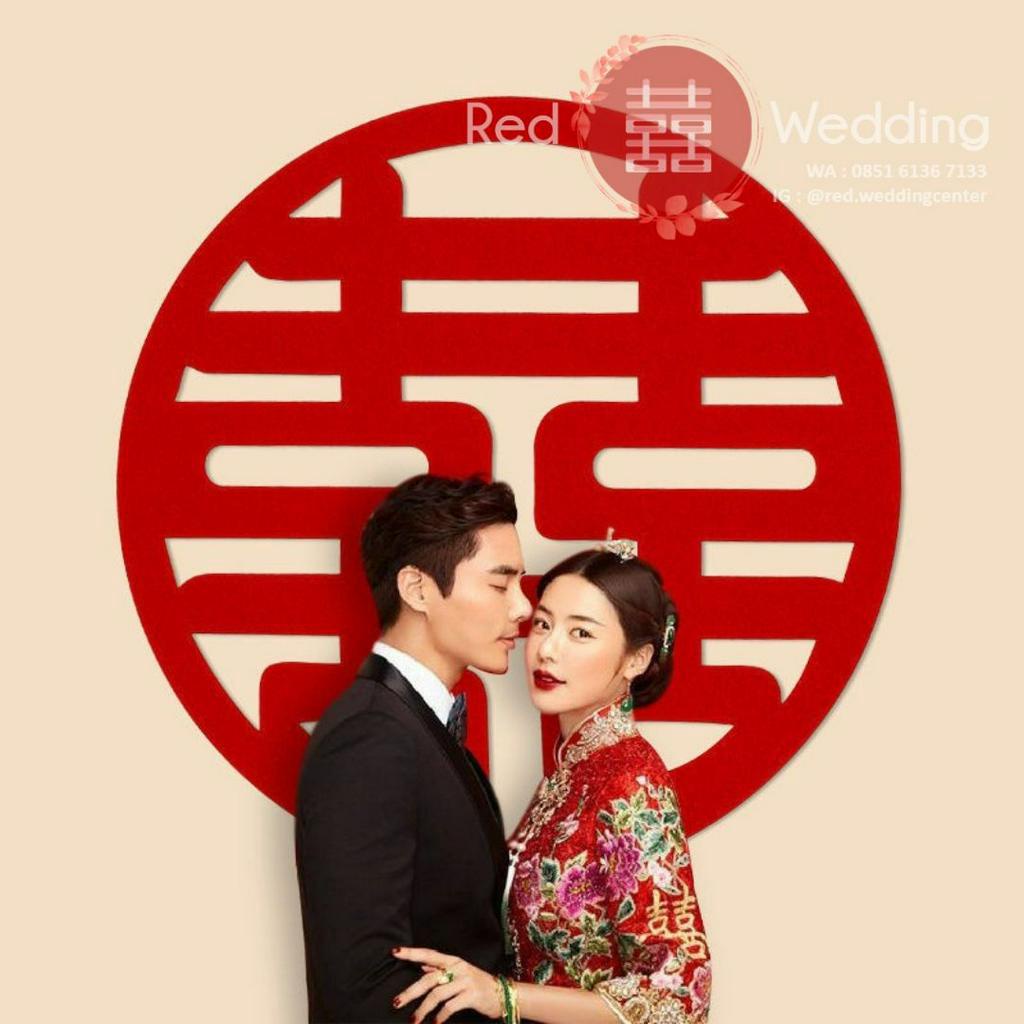 [Xi BULAT] Sticker Xi Wedding Shuang Xi Merah BULAT POLOS uk. 40cm / 60cm / 80cm Tempelan Dinding/Lemari/Pintu