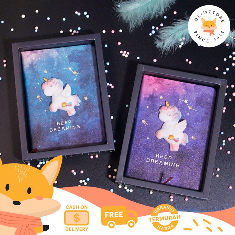[DZ] ST317 - Set Notebook Unicorn Lampu Journal Agenda Notebook Diary Lucu