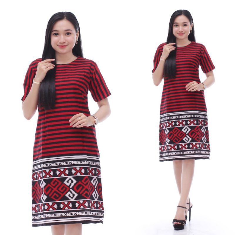Dress Batik Wanita Modern Lengan Pendek Casual Modis Trendy M L XL XXL Jumbo Original DNT Batik Solo-Motif 4