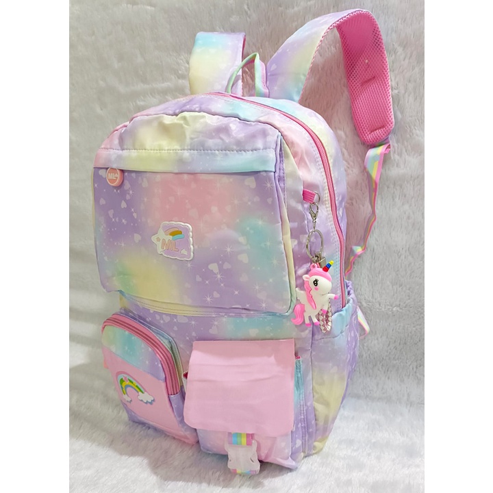 RANSEL / BACKPACK TAS Anak Sekolah SD / SMP / REMAJA MODEL MASA KINI Motif Rainbow PELANG KANTUNG TUTP IMPORT