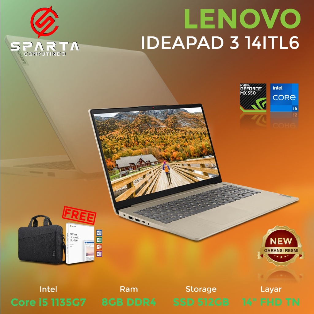 Laptop Lenovo IdeaPad 3 14ITL6 Core i5 Gen 11 8GB 512GBSSD MX350 New Garansi Resmi