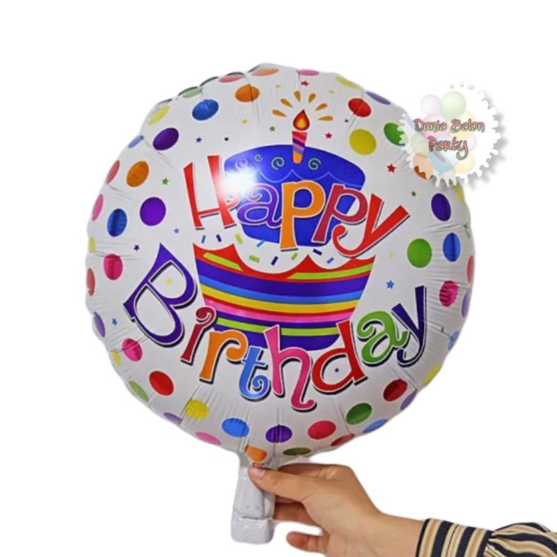 Balon Foil Happy Birthday Bulat / Happy Birthday Bulat Polkadot