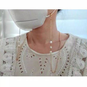 Strap masker / kalung masker / gantungan masker / tali masker / masker chain rantai 3 mutiara