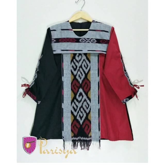 Tunik tenun lurik kombinasi Troso jepang