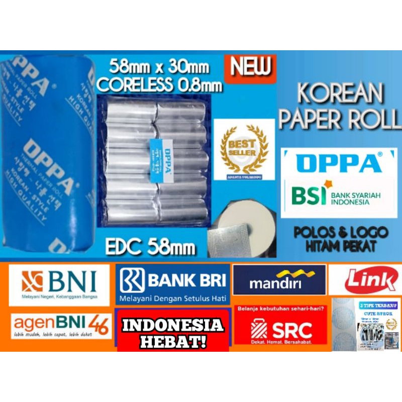

KERTAS THERMAL STRUK PAPER ROLL 57x 30 58x30 MINI PRINTER BLUETOOTH 58MM