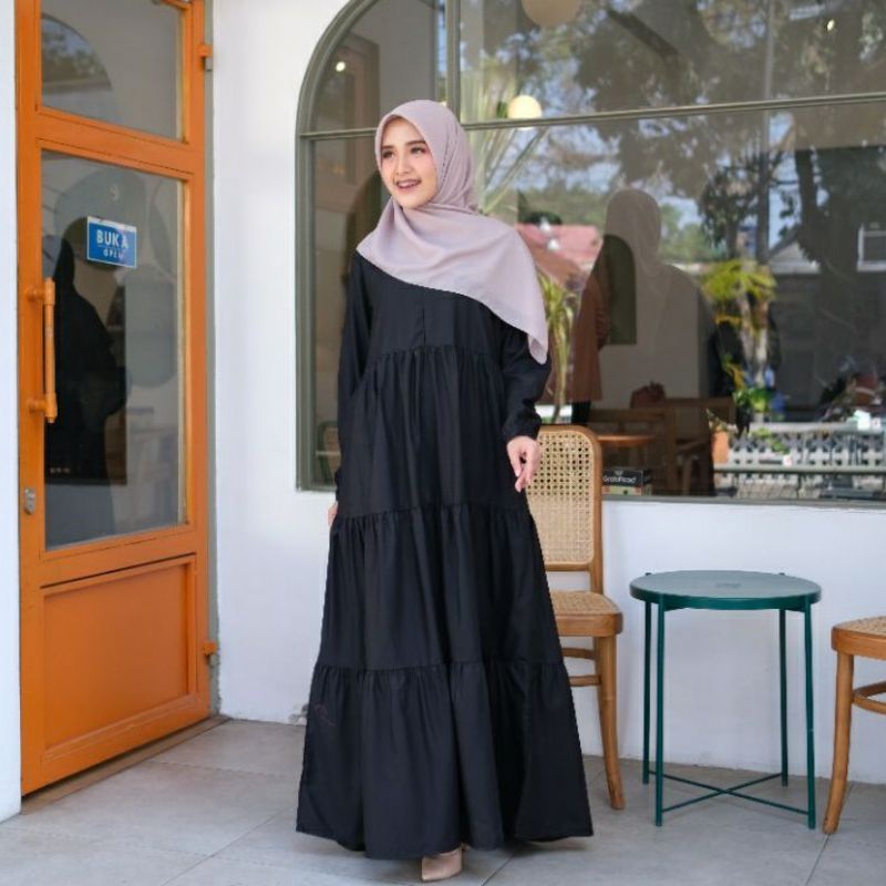 Hanum Dress Midi Homeydress Gamis Polos Katun Toyobo Rempel Susun Canda Murah Busui Syar'i Cantik