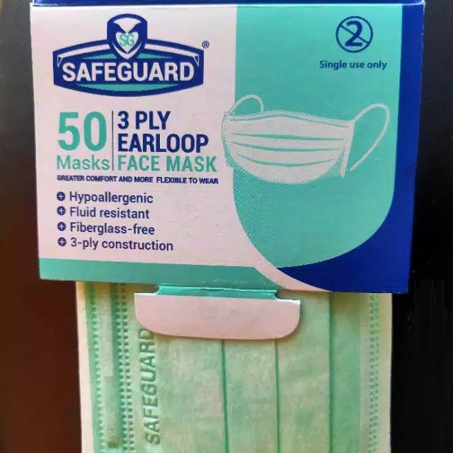 Safeguard Mask 3-ply 50's Earloop Green