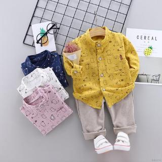 BABYME Set Kemeja Lengan Panjang Celana Warna  Polos untuk  