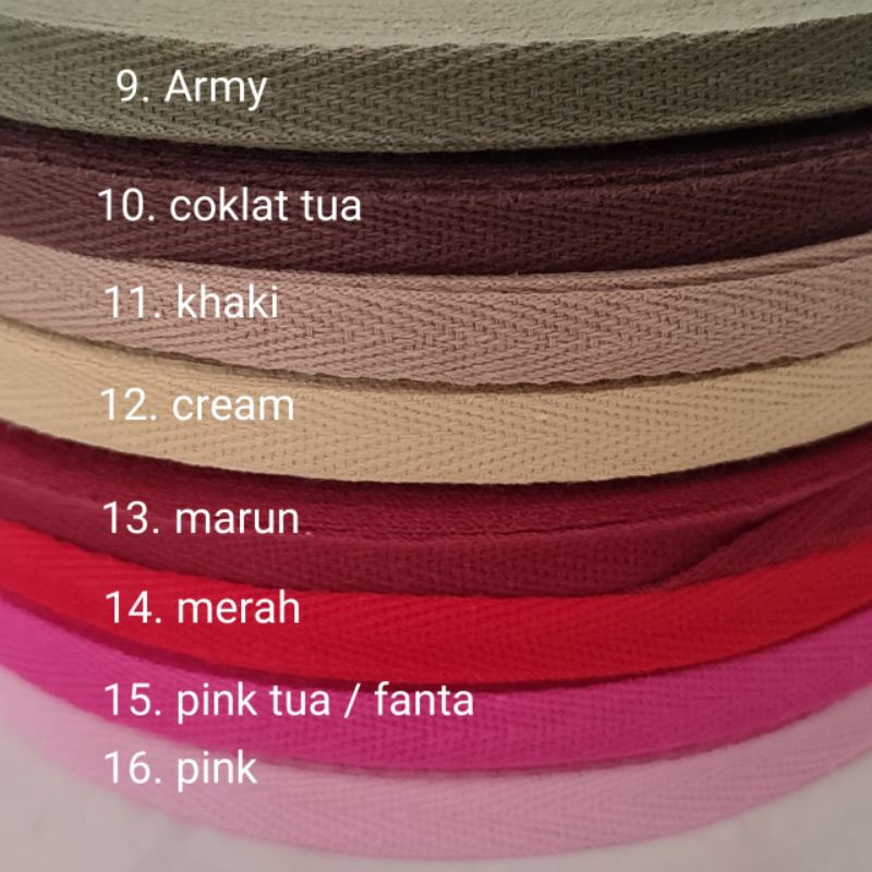 Bisban Twilltape 1 cm katun meteran minimal pembelian 3m