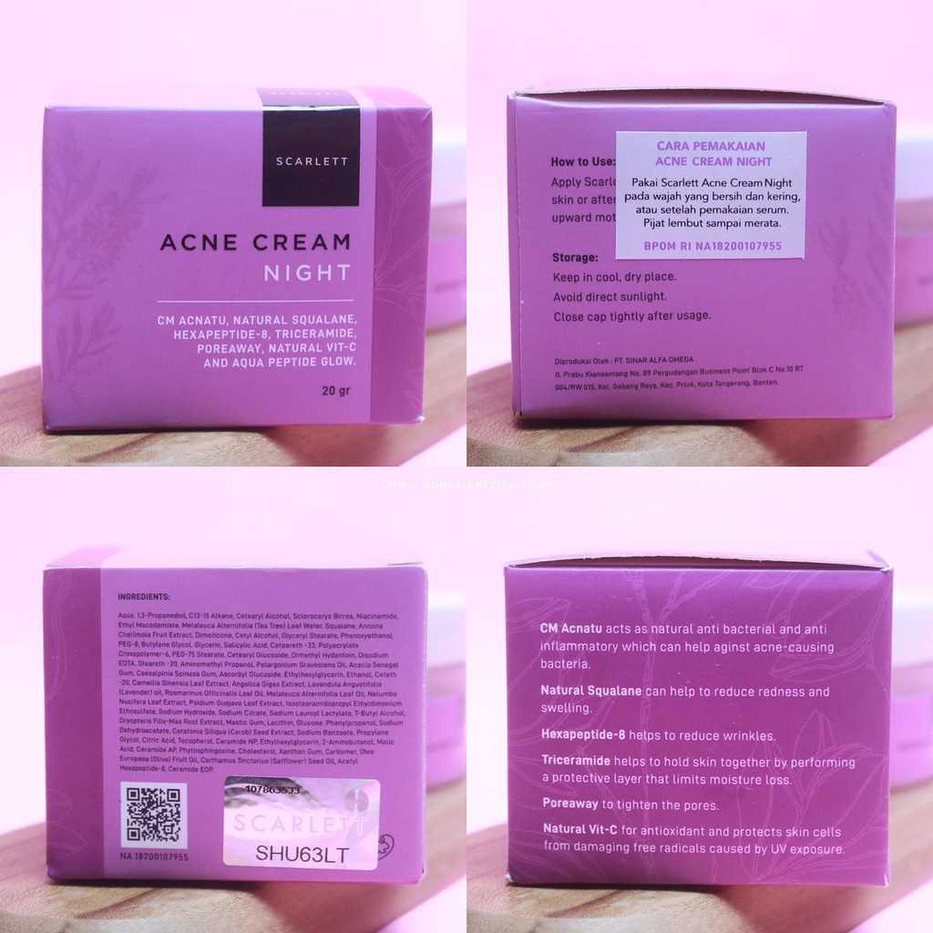 Scarlett Whitening Acne Night Cream BPOM Original