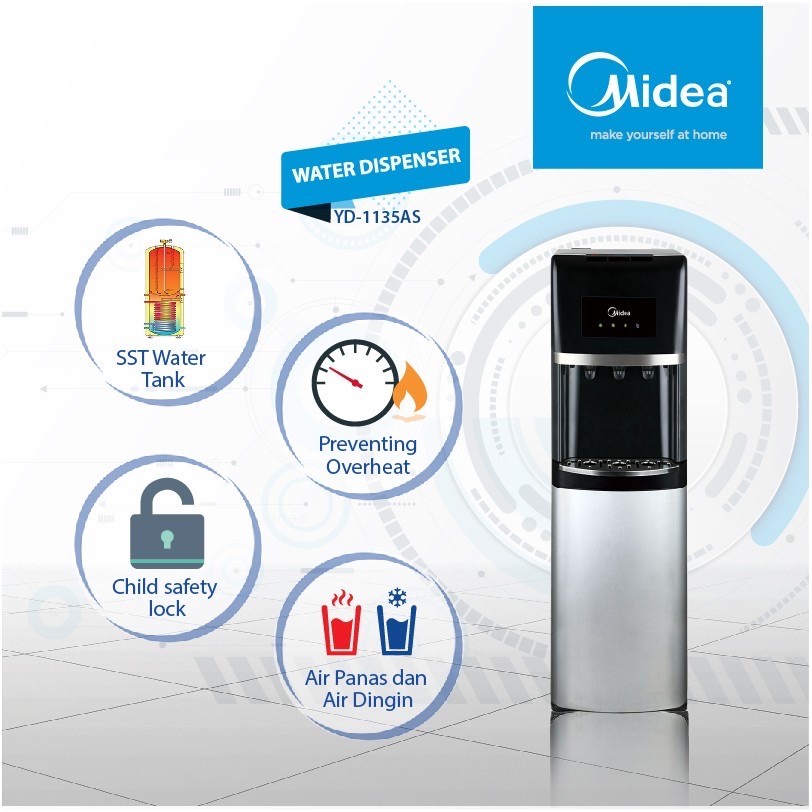 Midea Dispenser Galon Bawah - YD1135AS Bottom Loading Stainless Steel