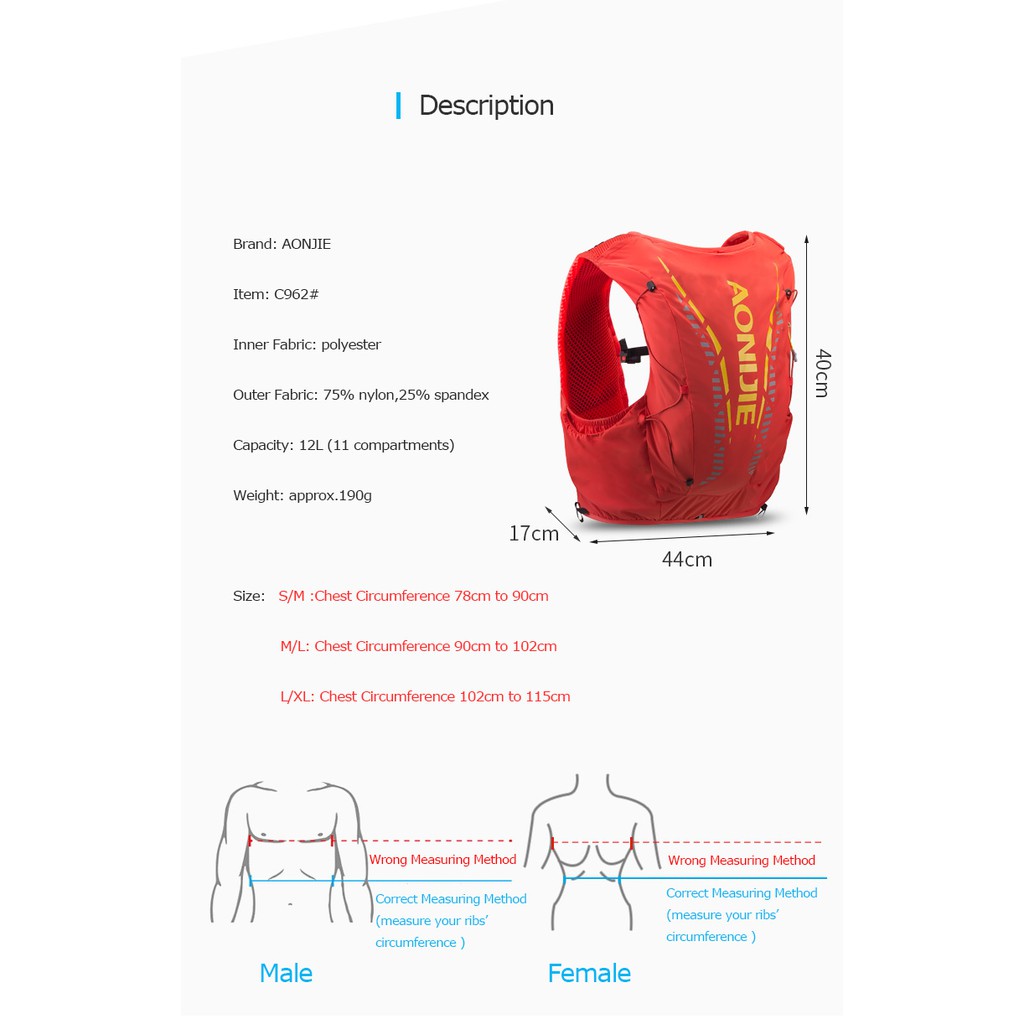 AONIJIE MODERATE GALE 12L C962 tas lari trail hiking vest backpack
