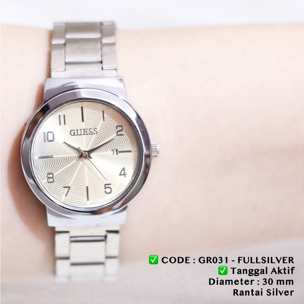 Jam tangan wanita guess rantai stainless tanggal aktif free baterai cadangan GR031