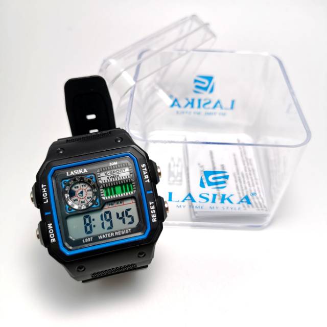 Jam tangan digital model segi petak Sporty water Resist Lasika 897