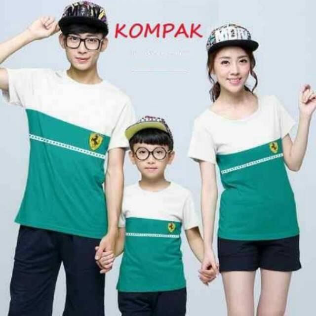 kaos couple family ferari murah / baju couple keluarga hijau putih / couple family murah
