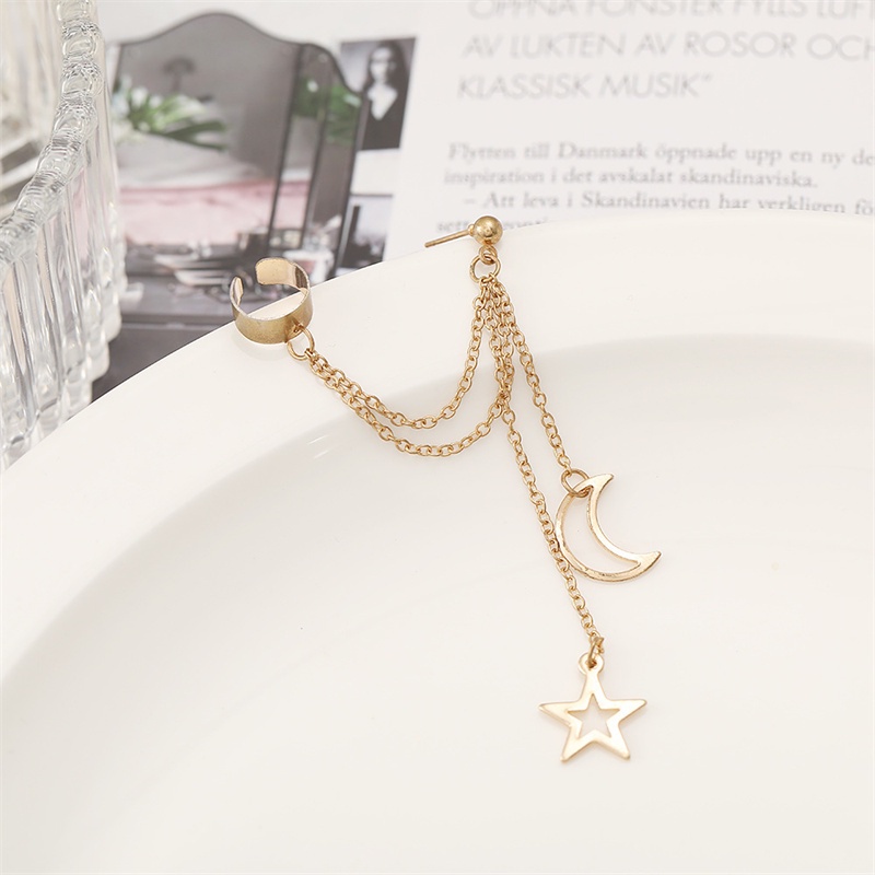 Anting Kait Gantung Wanita Desain Bintang / Bulan + Rumbai Gaya Vintage / Bohemian / Minimalis Untuk Pesta / Pernikahan