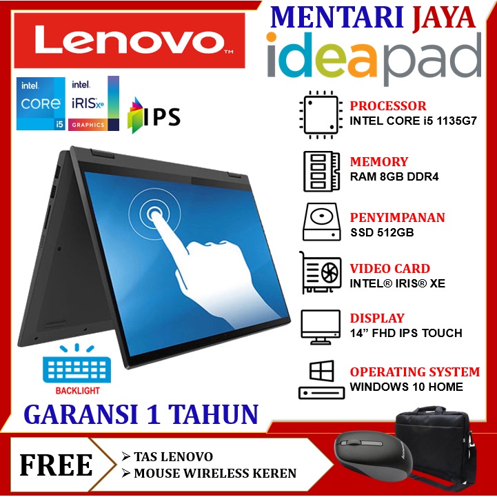 LAPTOP LENOVO IDEAPAD FLEX 5 14ITL05 2IN1 TOUCH i5 1135G7 8GB 512GB SSD 14 FHD IPS W10