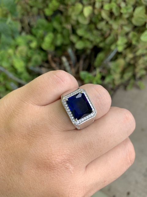 Cincin Pria Perak Batu Royal Blue Safir Elegan