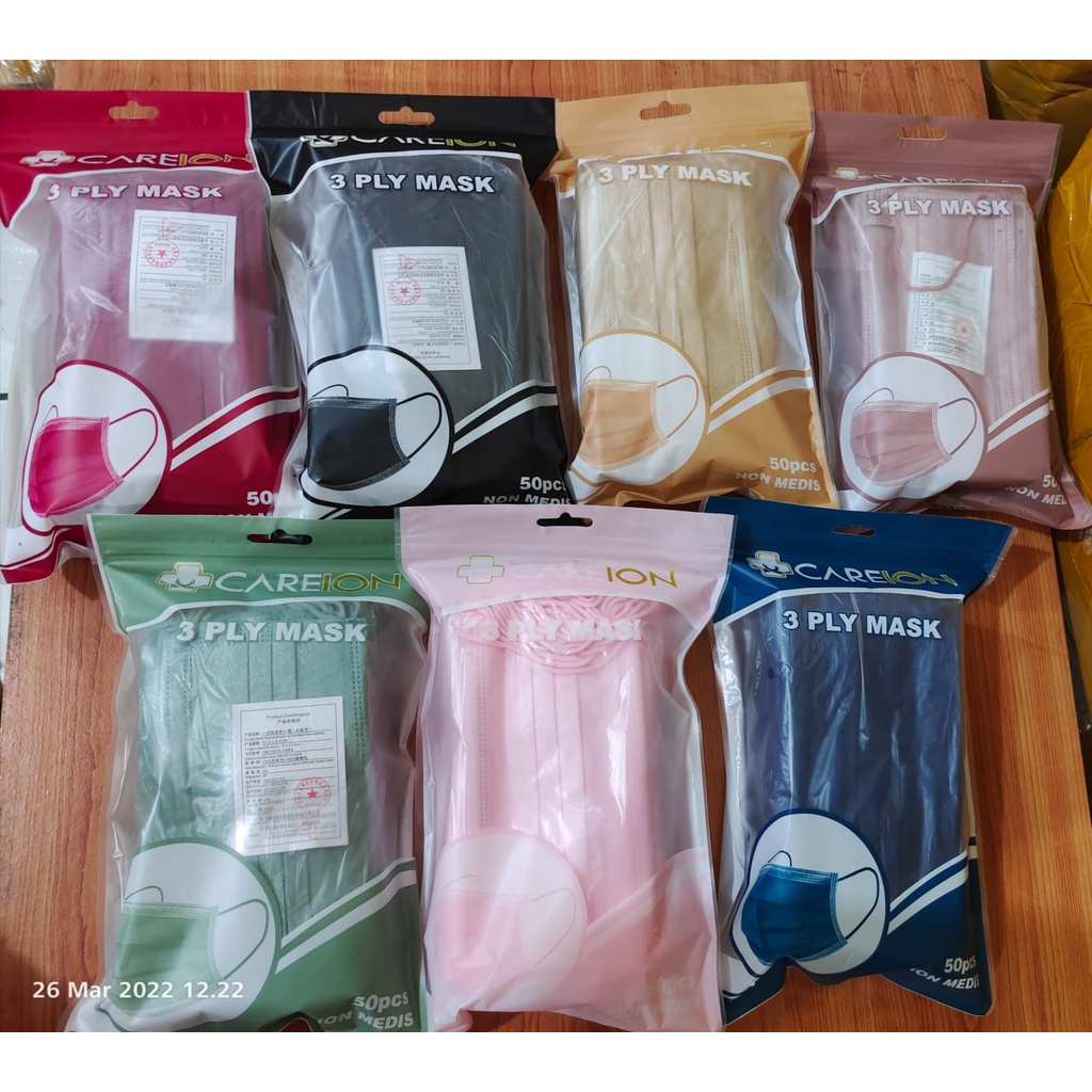 MASKER EARLOOP 3 PLY CAREION / CAREION 3 PLY / EARLOOP WARNA / EARLOOP EMBOS