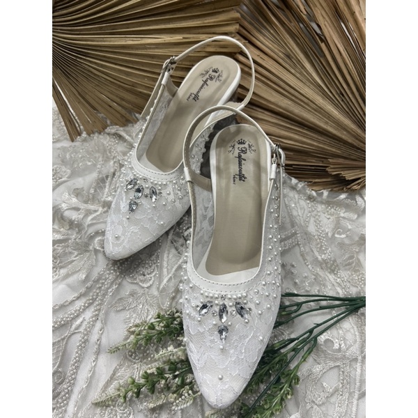 sepatu wanita wedding keisya putih tinggi 5cm kaca