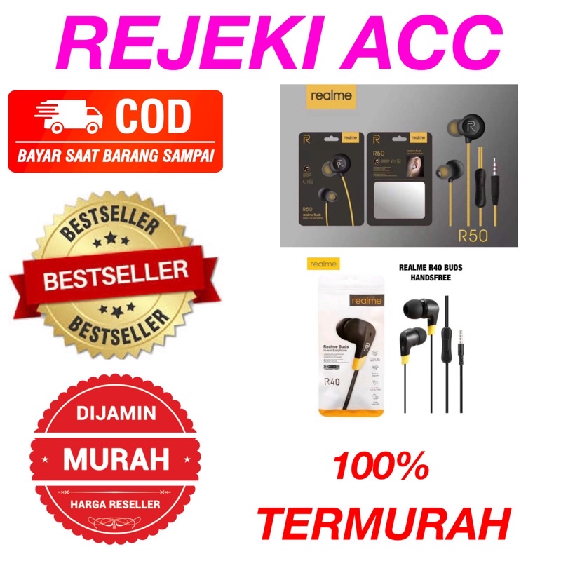 Headset Handsfree Earphone HF Realme RMS101 R50 R24 R40 C2 C3 C12 C15 C21 C25 Buds 2 Extra Bass