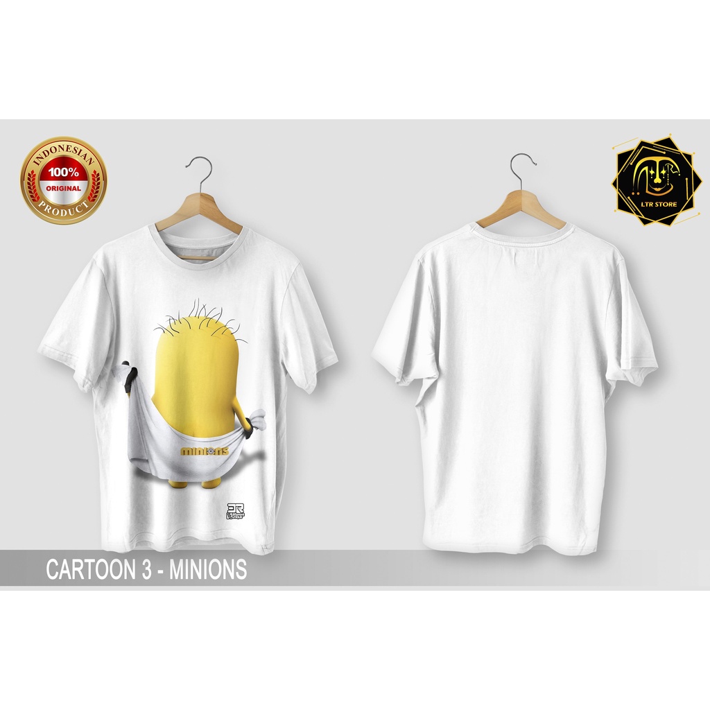 [ BAYAR DI TEMPAT ] BAJU PRINTING GAMBAR CARTOON 3 MINION -  KAOS DISTRO ORIGINAL GAMBAR CARTOON KAR