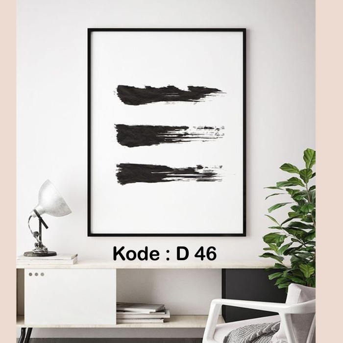 LUKISAN KANVAS ABSTRAK MONOCHOROME D46 ~ LUKISAN HITAM PUTIH ~ 80 x 60
