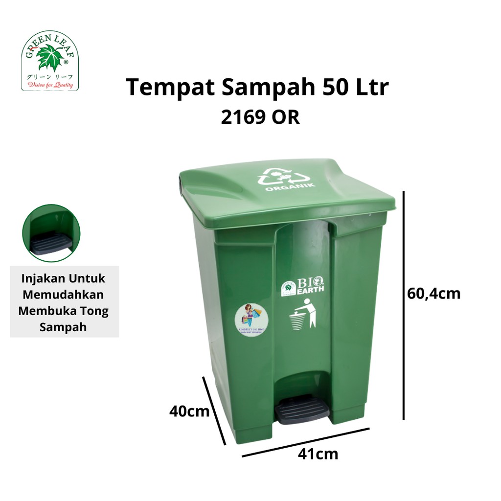 Tempat Sampah BIO Injak 50 Liter 2169 Green Leaf