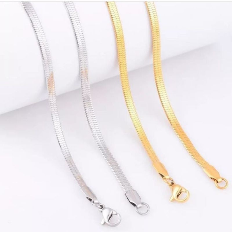 High Class Quality Kalung Titanium Pipih Pria Dan Wanita Tahan Lama Bisa Dibawa Mandi Awet Tidak Luntur  Dan Anti Karat Selamanya