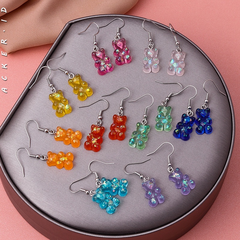 [ACKER] INS Kartun Beruang Resin Anting Permen Warna Kreatif Untuk Wanita