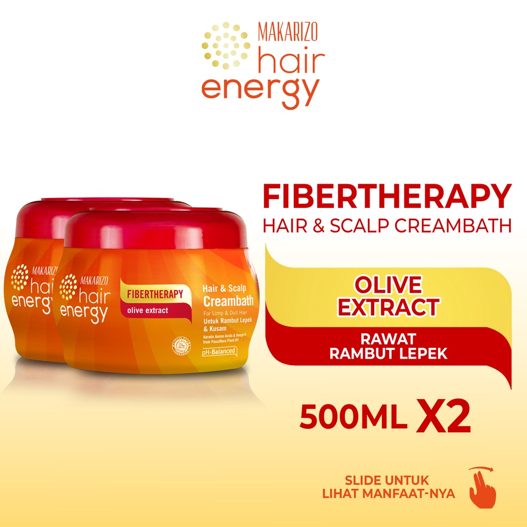 PAKET ISI 2 - Makarizo Hair Energy Fibertherapy Hair & Scalp Creambath Olive 500 mL