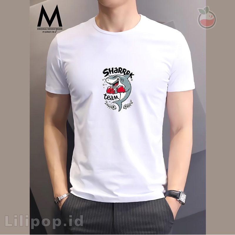 Lilipop Kaos Pria Shark Time Baju Distro Basic Tshirt Kasual