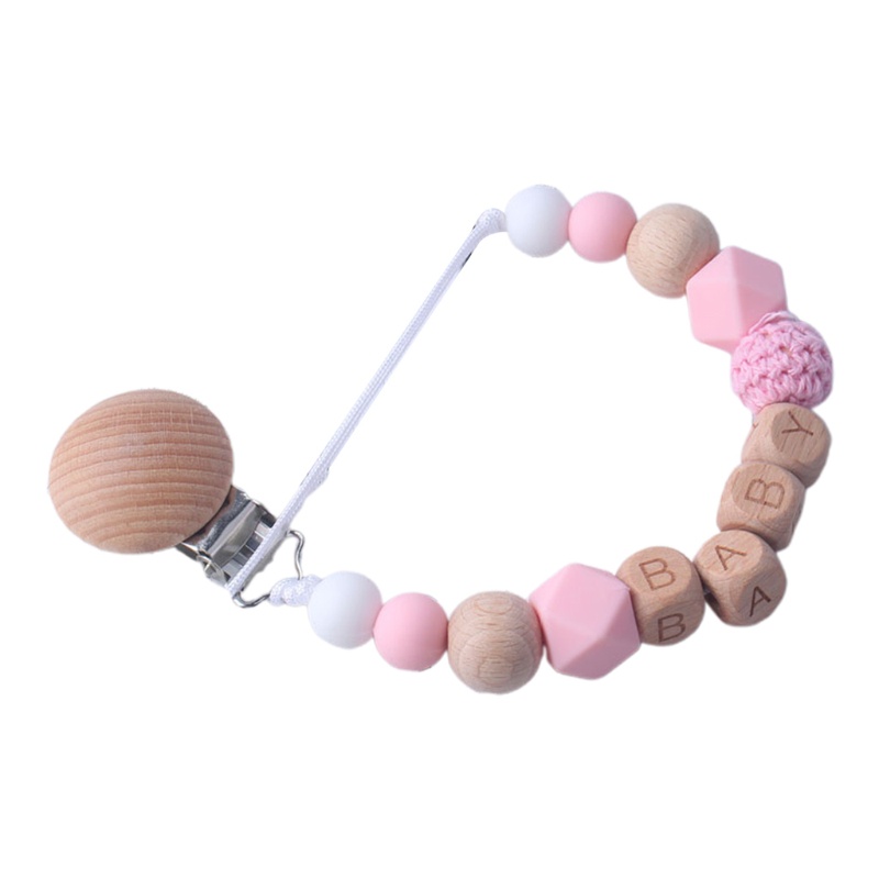 Mary Klip Rantai Manik Kayu Beech Silikon Holder Dot Empeng Bayi Newborn