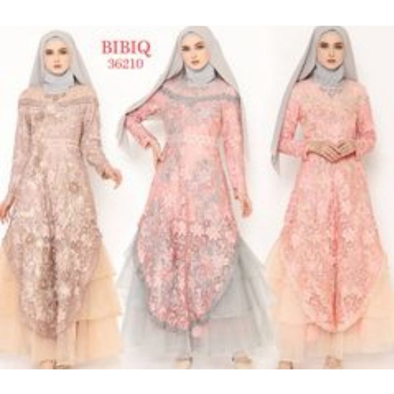Gamis Pesta Mewah Baju Muslim BIBIQ 36210 Maxidress Bibiq Fashion Wanita Bahan Gamis Brukat