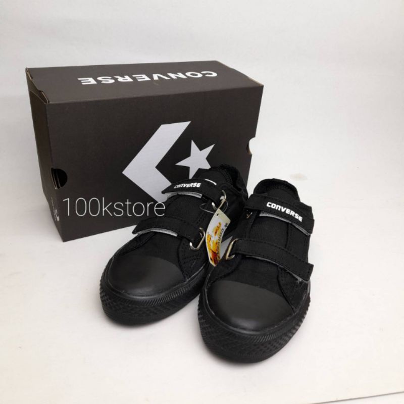 sepatu anak converse full hitam perekat sepatu sekolah anak tk sd smp