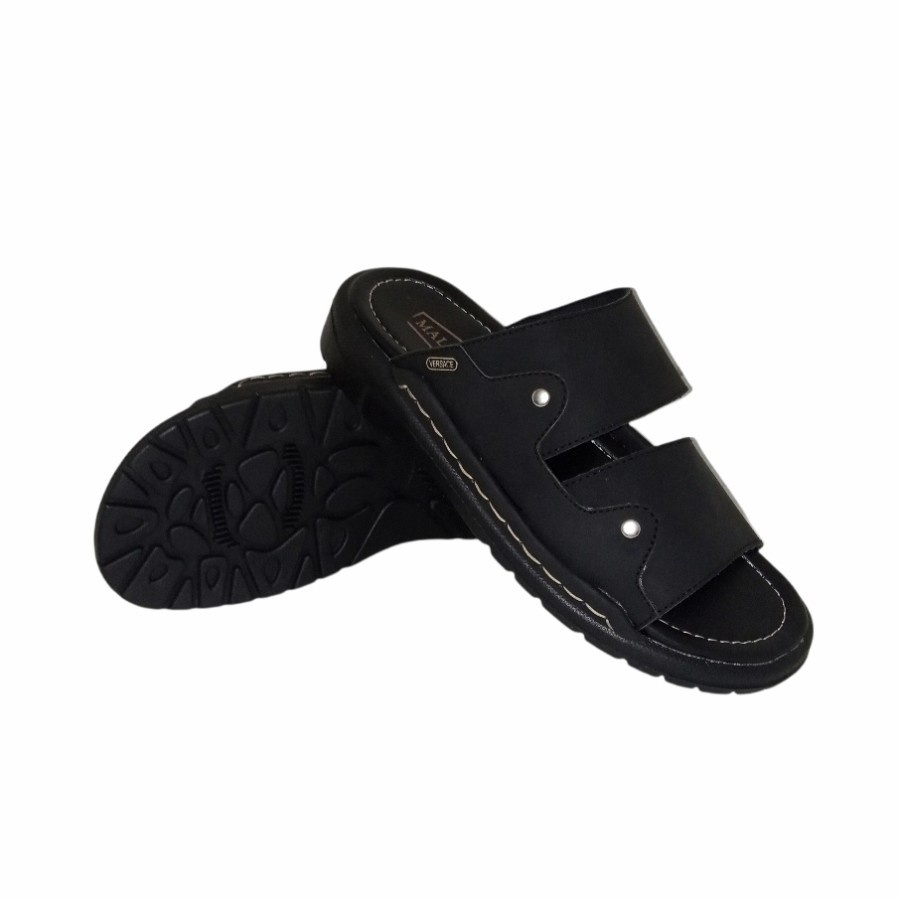 Sandal Pria Slop Hitam MZIO-Z02 Sandal Cowo Berkualitas Bagus / sandal kulit murah slide casual gaya