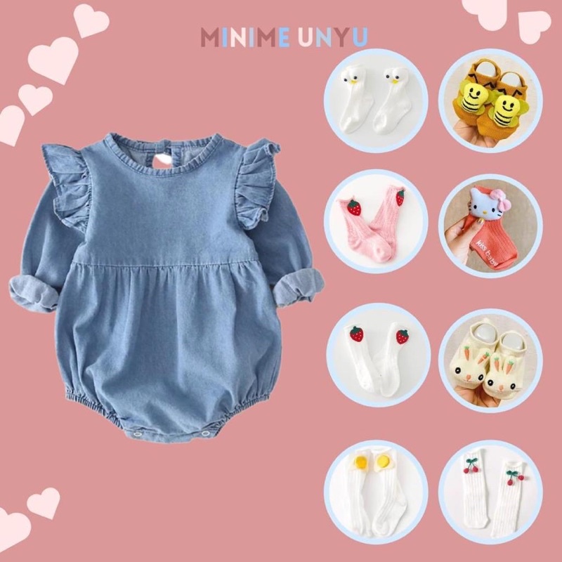 MN Lynn Denim romper anak bayi / baby kid denim romper-Romper+Socks