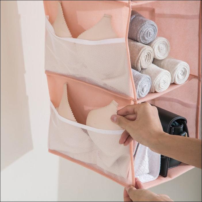 RAK TAS KAIN GANTUNG LEMARI TEMPAT PENYIMPANAN PAKAIAN BAJU 4 SUSUN