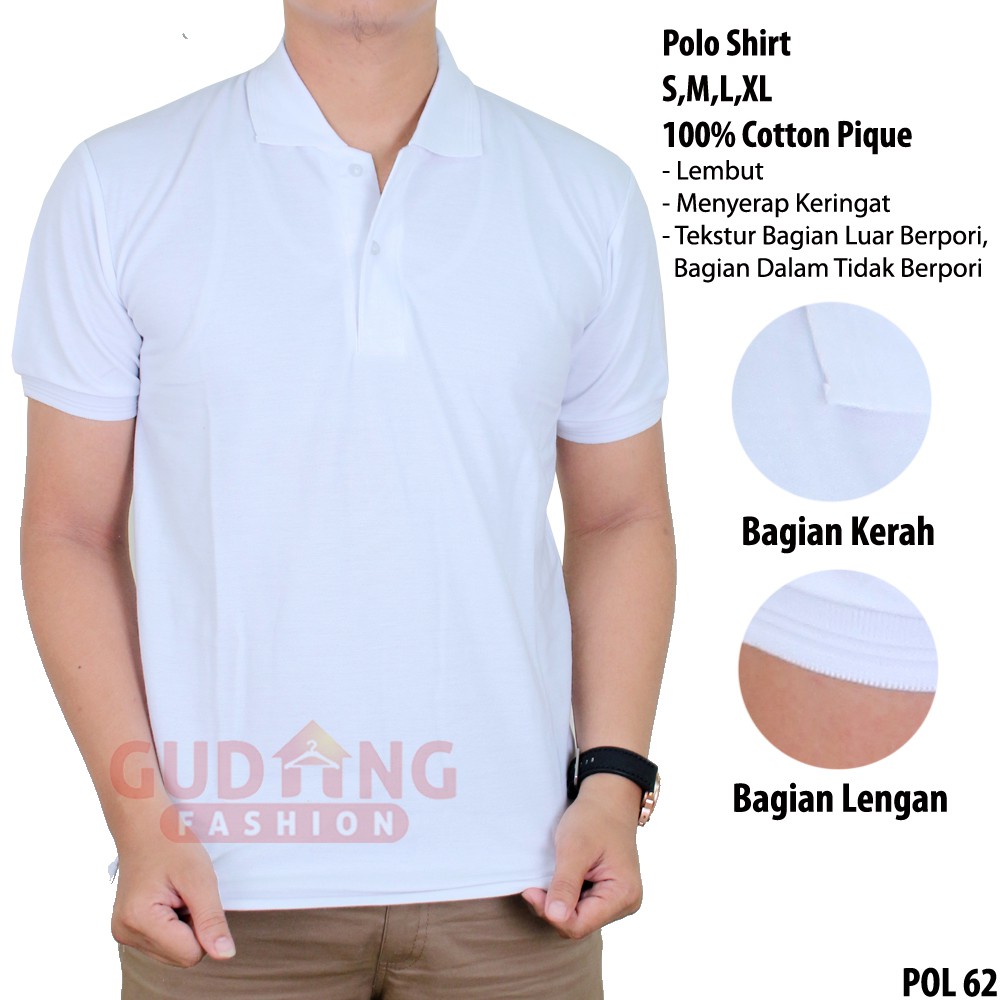 Kaos Polos Kerah Putih 100% Cotton Pique - POL 62