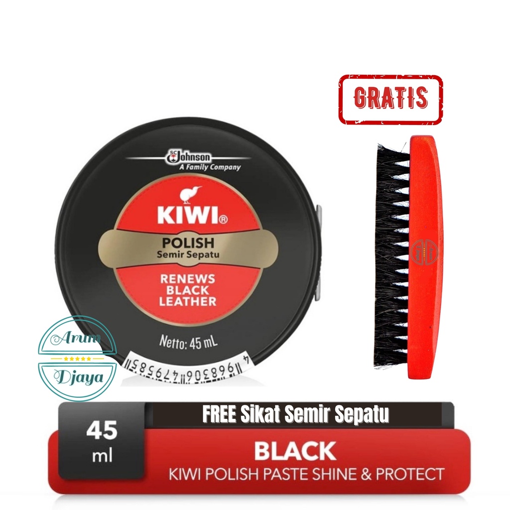 Kiwi Semir Sepatu Hitam - Kiwi Paste SP Shoe Polish Black 45mL FREE Sikat Semir