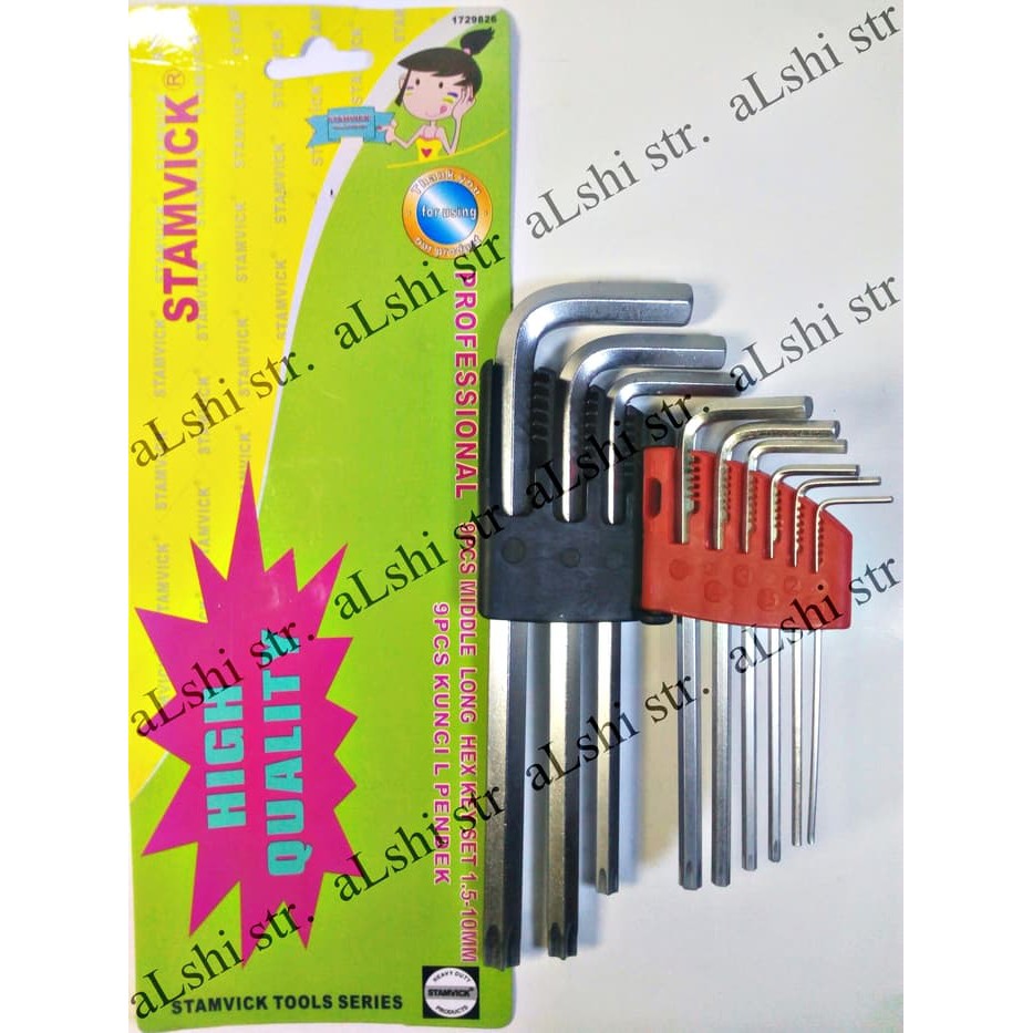 KUNCI L BINTANG SET HG E-81 HEX KEY CRV CHROME VANADIUM SET 9PCS STAMVICK